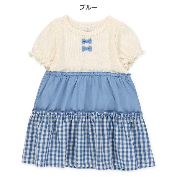 スパンテレコ切り替え半袖ワンピース