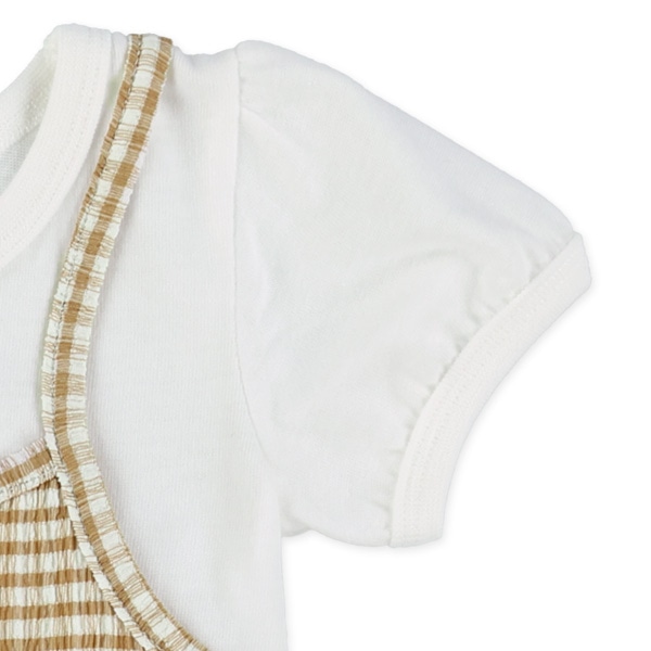 楊柳ニットチェックレイヤード風半袖ティアードワンピース