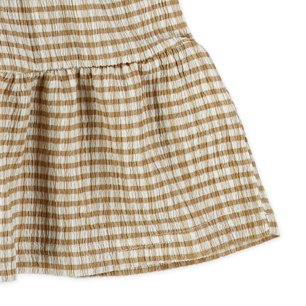 楊柳ニットチェックレイヤード風半袖ティアードワンピース