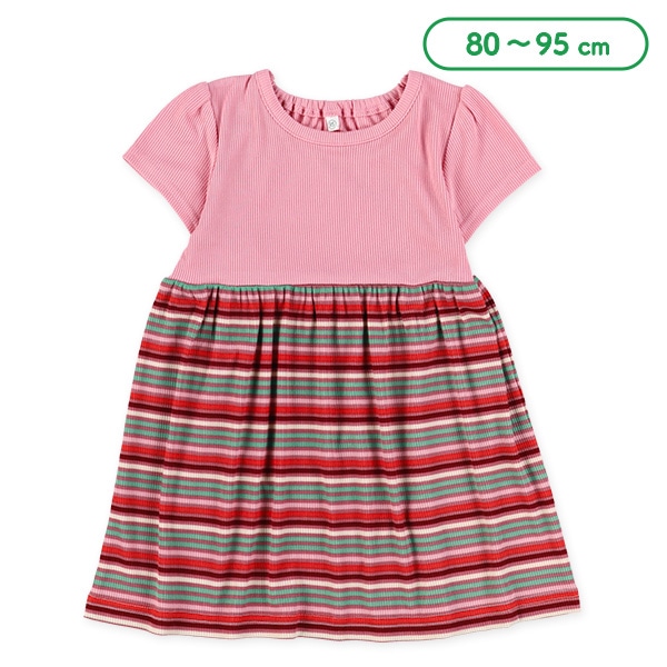 ストレッチテレコボーダー半袖ワンピース