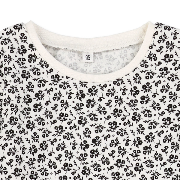 モノトーン花総柄半袖ワンピース