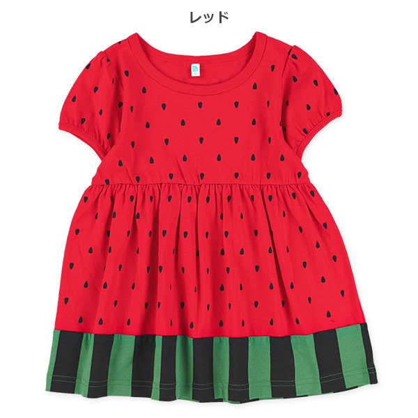 すいか柄プリント半袖ワンピース
