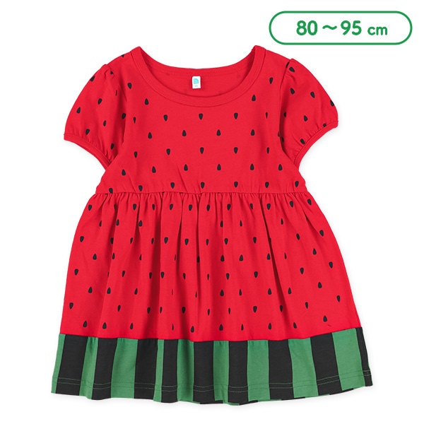 すいか柄プリント半袖ワンピース