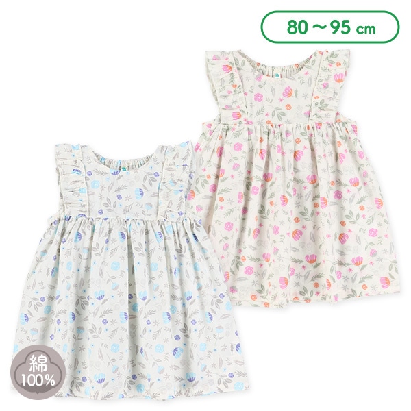 ナチュラルフラワーノースリーブワンピース