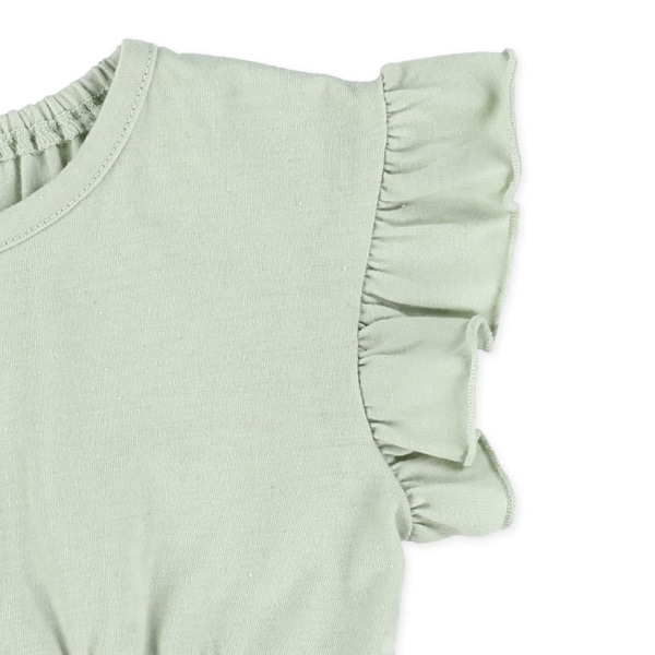 天竺無地フリルノースリーブワンピース