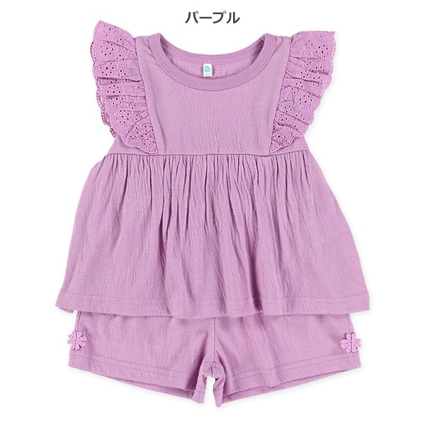 楊柳風肩フリルノースリーブトップス&ブルマセット