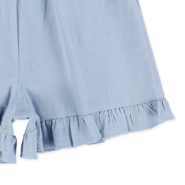 テレコ裾刺繍半袖トップス&パンツセット