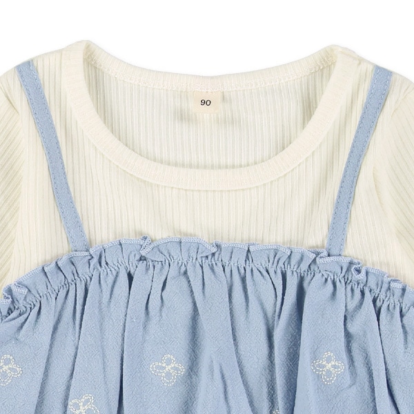 テレコ裾刺繍半袖トップス&パンツセット