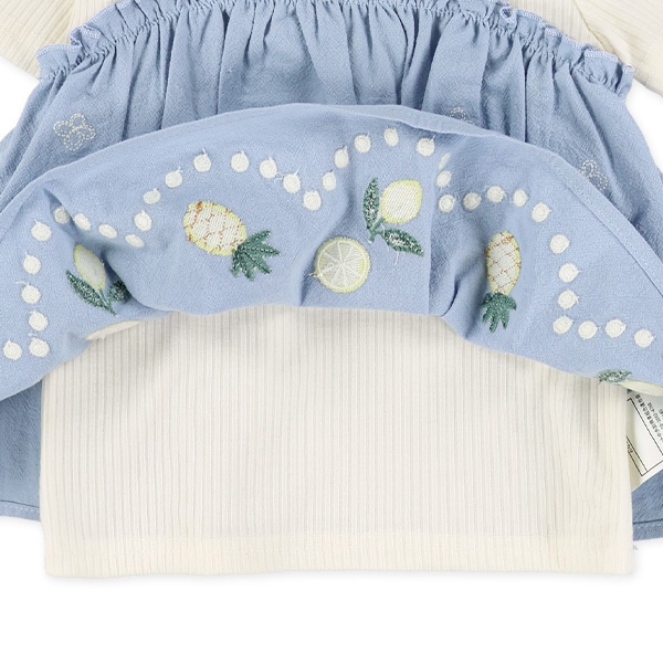 テレコ裾刺繍半袖トップス&パンツセット