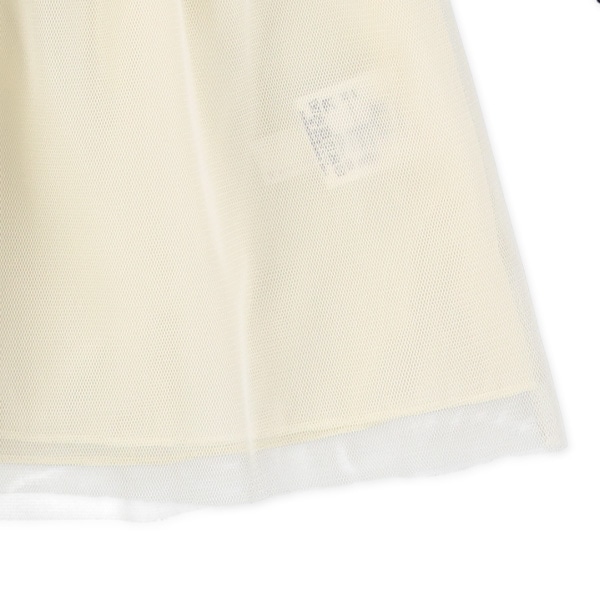 胸刺繍チュールドッキング長袖ワンピース