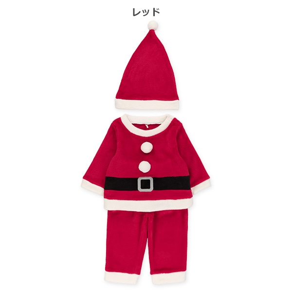 フリース帽子付きサンタなりきりトップス&パンツセット