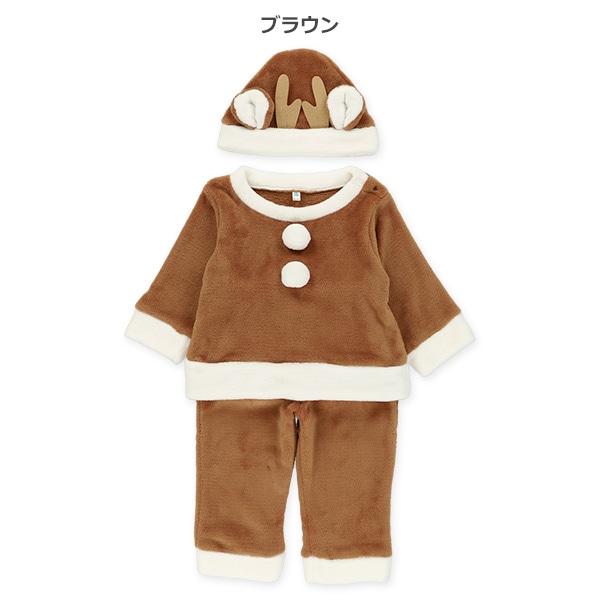 フリース帽子付きトナカイなりきりトップス&パンツセット
