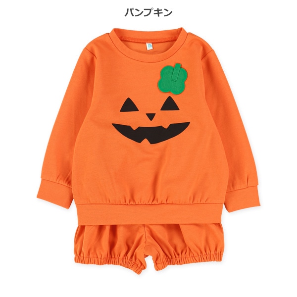 ハロウィン長袖Tシャツ&ショートパンツセット（おばけ・パンプキン）