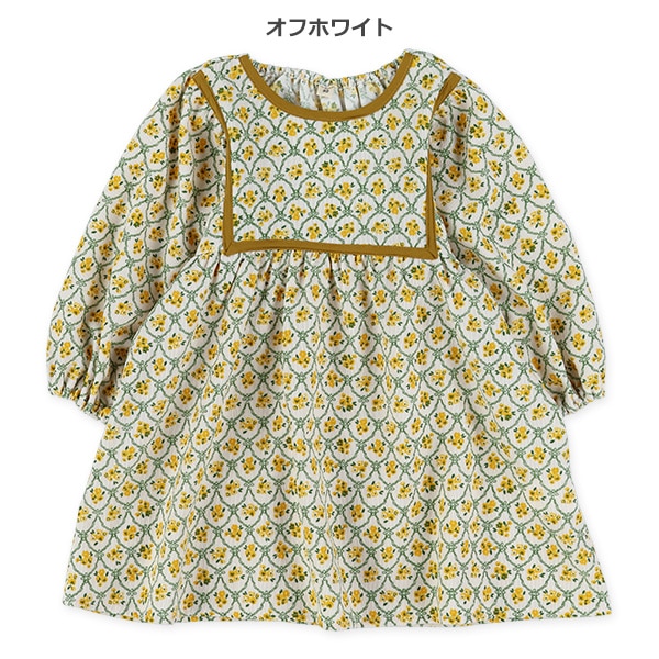 コーデュロイ花柄長袖ワンピース