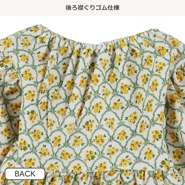 コーデュロイ花柄長袖ワンピース