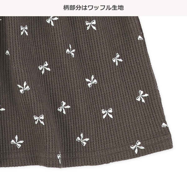 ベストレイヤード風リボン柄・花柄長袖ワンピース