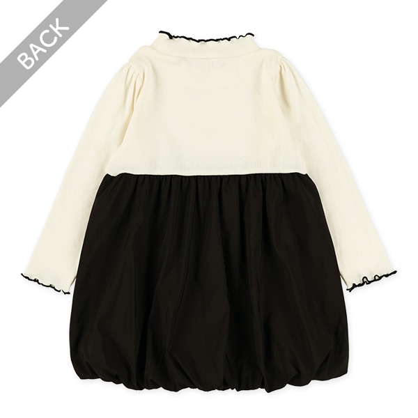 切り替えバルーン長袖ワンピース