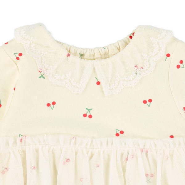 裏毛チュールレース長袖ワンピース