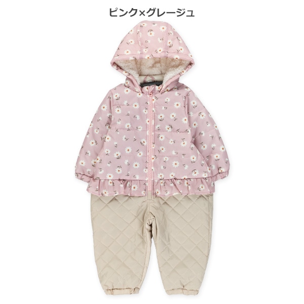 キルト小花柄切り替え風スキージャンプスーツ