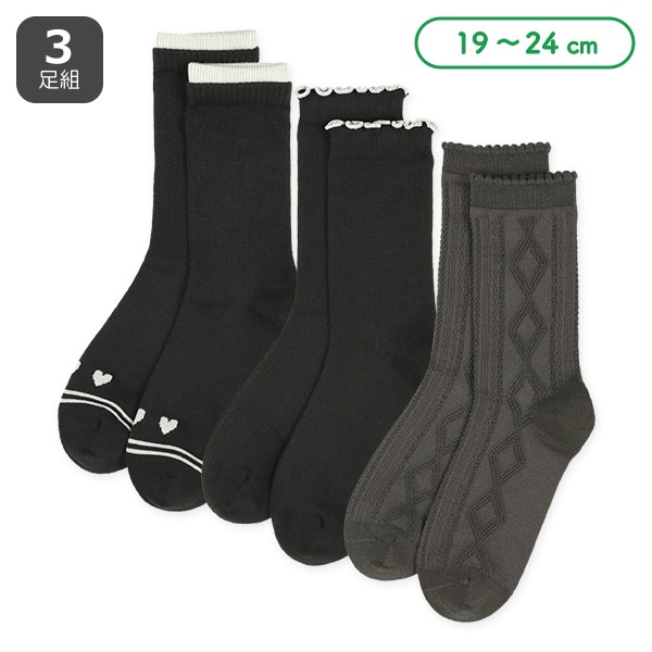 3足組スクールクルーソックス（ラメメロー）