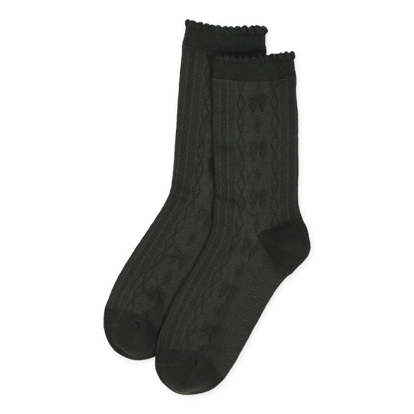 3足組スクールクルーソックス（リボン刺繍）