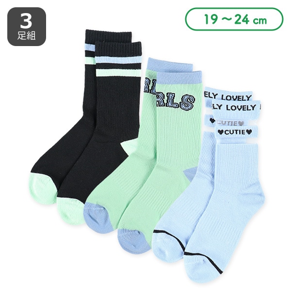 3足組スクールクルーソックス（シアーロゴ）