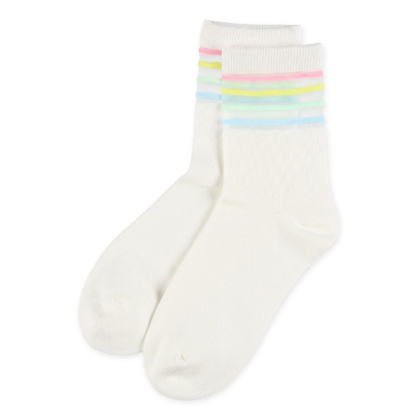 3足組スクールクルーソックス（シアーレインボー）
