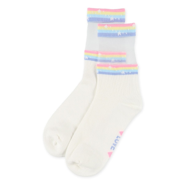 3足組スクールクルーソックス（シアーレインボー）