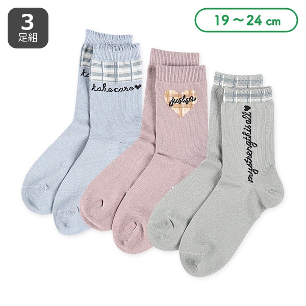 3足組スクールクルーソックス（チェック）