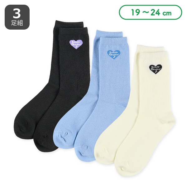 3足組スクールクルーソックス（ハートロゴ）
