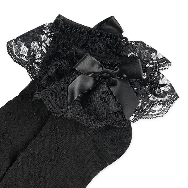 スクールアンクルソックス（ブラック・ハートリボンレース）