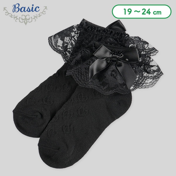 スクールアンクルソックス（ブラック・ハートリボンレース）