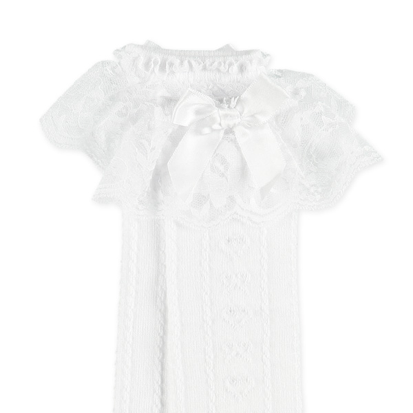 スクールハイソックス（ホワイト・ハートリボンレース）