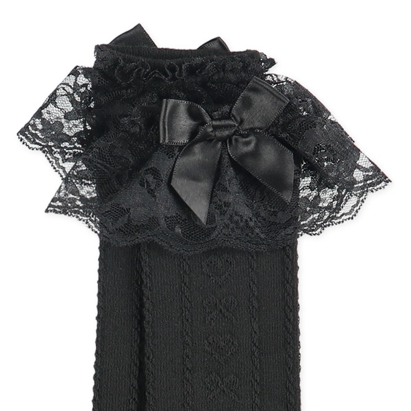 スクールハイソックス（ブラック・ハートリボンレース）