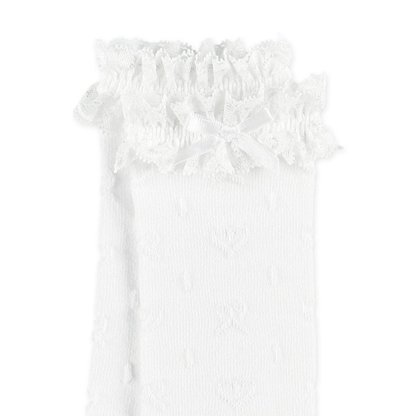 スクールハイソックス（ホワイト・リボンレース）