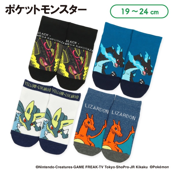 スクールローカットソックス（黒いメガレックウザ・黄色いルカリオ・メガリザードンX・リザードン）