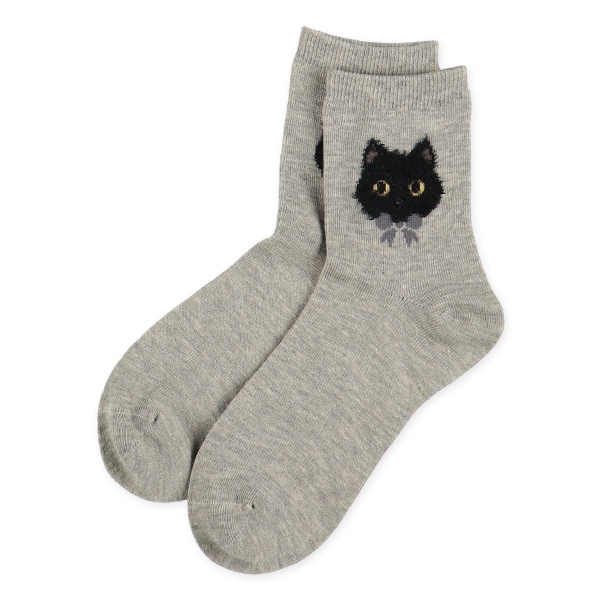 3足組レディースクルーソックス（ねこもこ起毛）