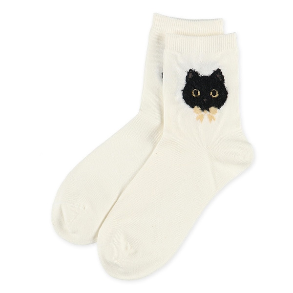 3足組レディースクルーソックス（ねこもこ起毛）