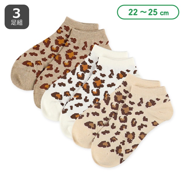 3足組レディースローカットソックス（ヒョウ柄）
