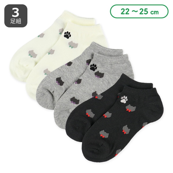 3足組レディースローカットソックス（ねこフェイス総柄）