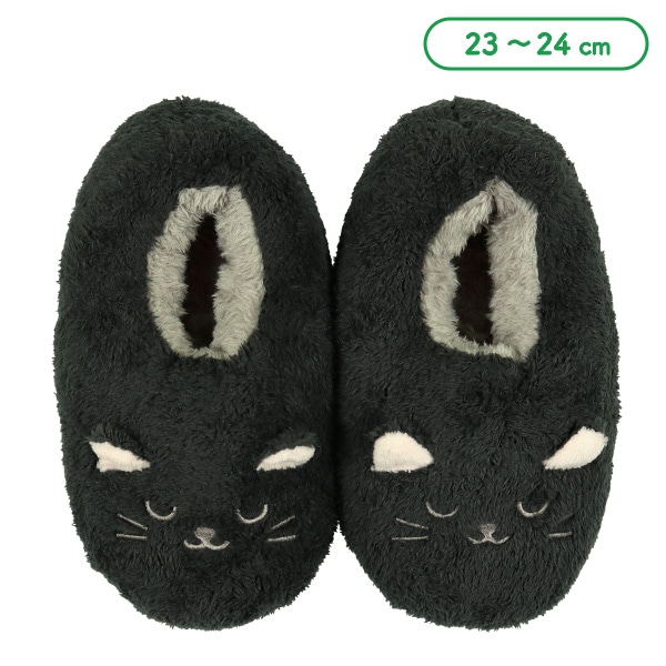 もこもこレディースルームソックス（黒ねこ）