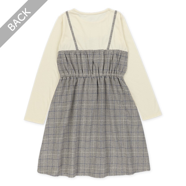 チェックレイヤード風長袖ワンピース