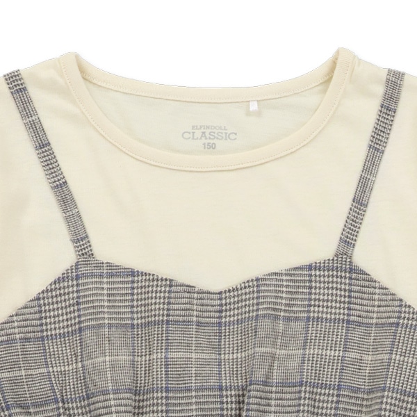 チェックレイヤード風長袖ワンピース