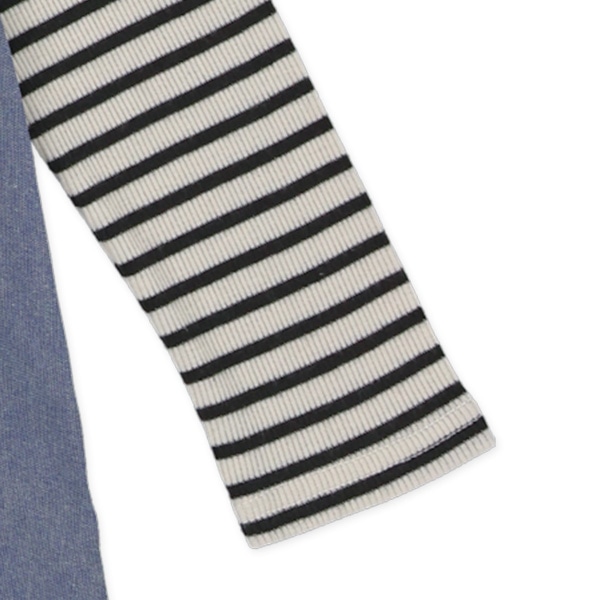 ボーダー長袖レイヤード風ダンガリーワンピース