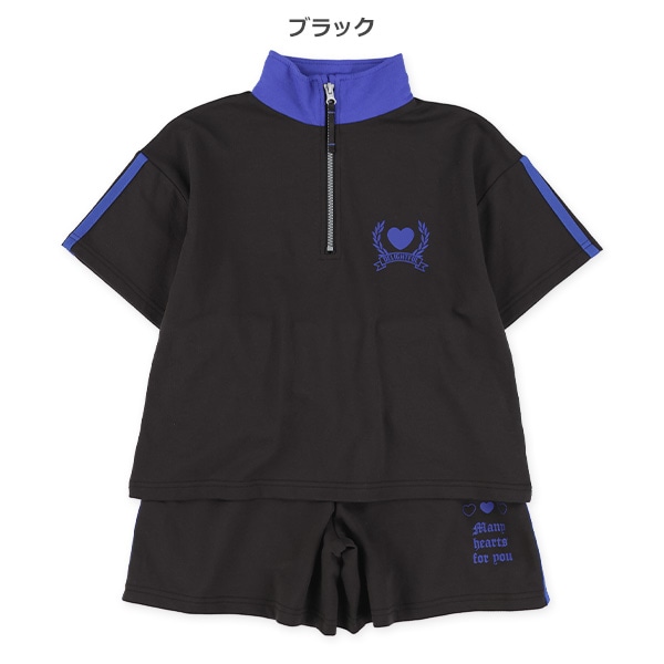裏毛ハーフジップライン半袖トップス＆ハーフパンツセット
