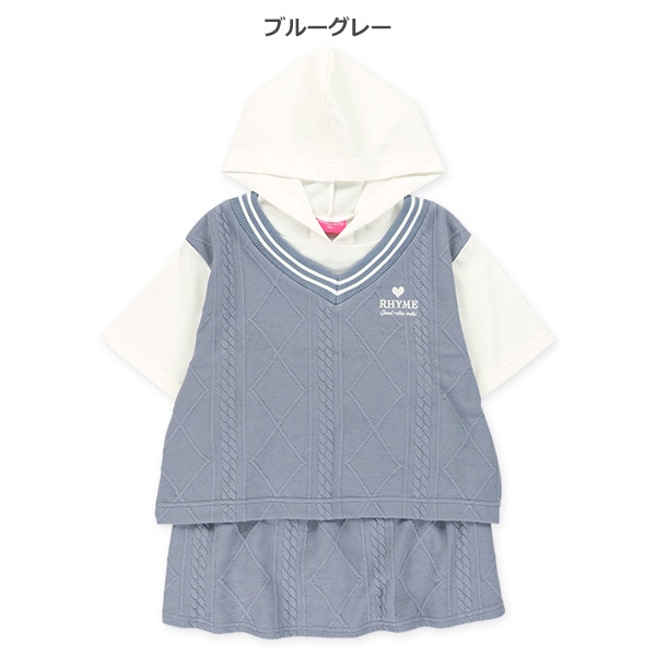 ふくれジャガードレイヤード風半袖パーカー＆スカートセット