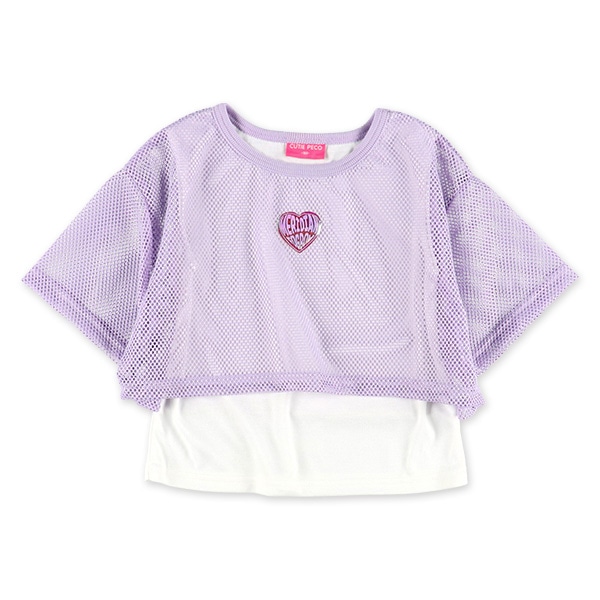 メッシュレイヤード風半袖Tシャツ&キュロットパンツセット