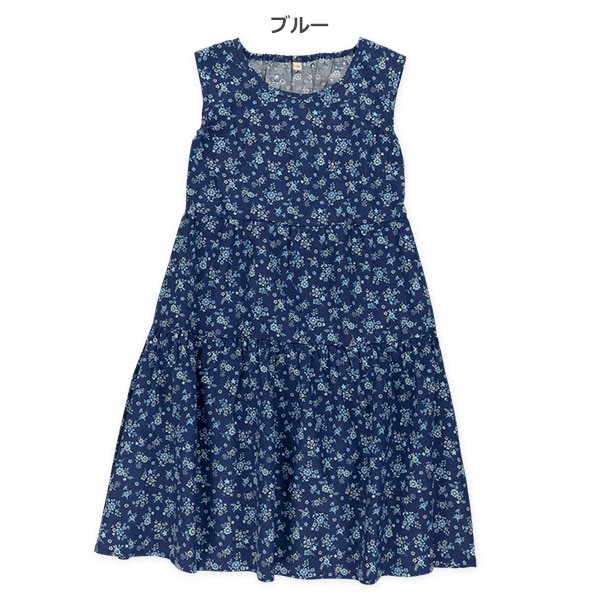 花総柄ティアードノースリーブワンピース