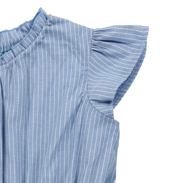 ダンガリーストライプ袖フリルワンピース