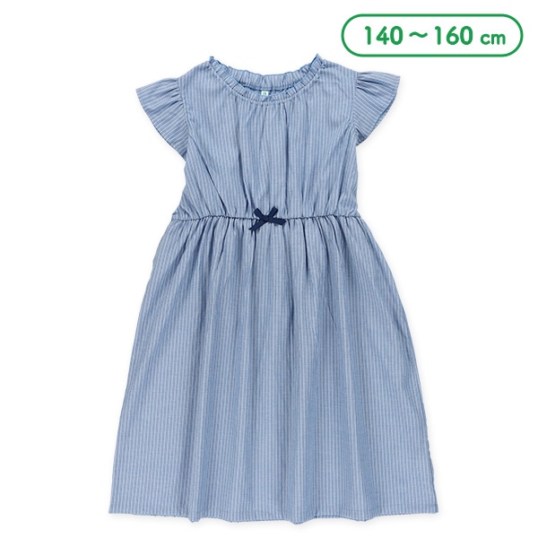 ダンガリーストライプ袖フリルワンピース